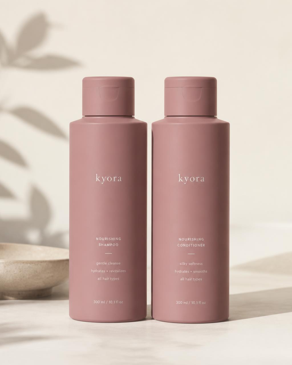 Dúo de shampoo y acondicionador rosa de Kyora